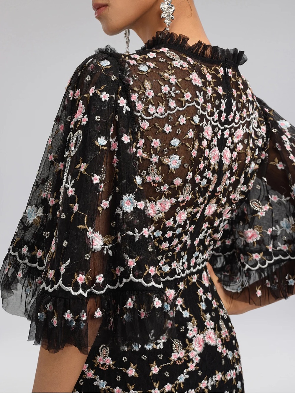 Rich Radi Q’S Black Floral Embroidered Lace Midi Dress - Picture 3 of 16